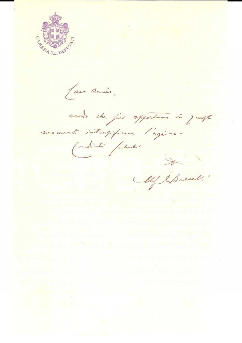 Autografo originale 1900 ca ROMA Bisogna intensificare l azione Autografo on. GUIDO BACCELLI 1