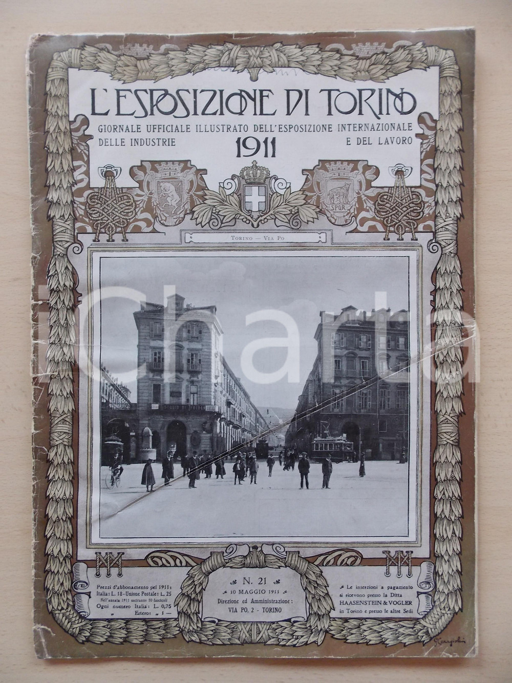 Giornale, rivista storica 1911 L ESPOSIZIONE DI TORINO Inaugurazione Rivista ILLUSTRATA nÂ° 21 DANNEGGIATA 1
