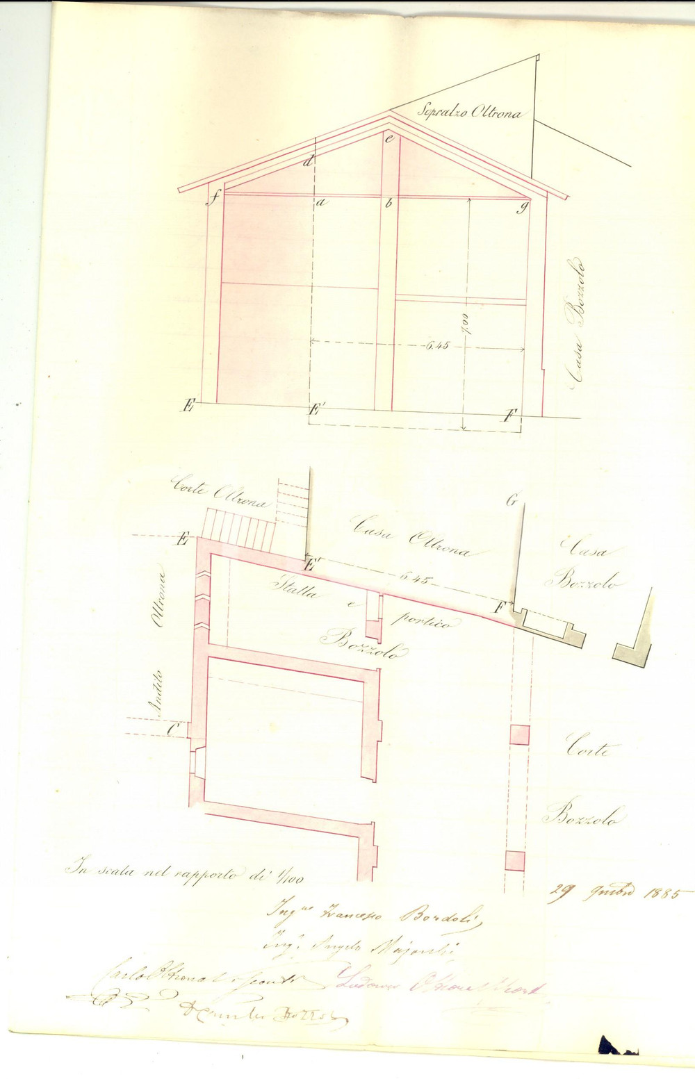 Documento originale, autentico 1885 CASTANO PRIMO MI Relazione su muro divisorio BOZZOLO  OLTRONA VISCONTI 1
