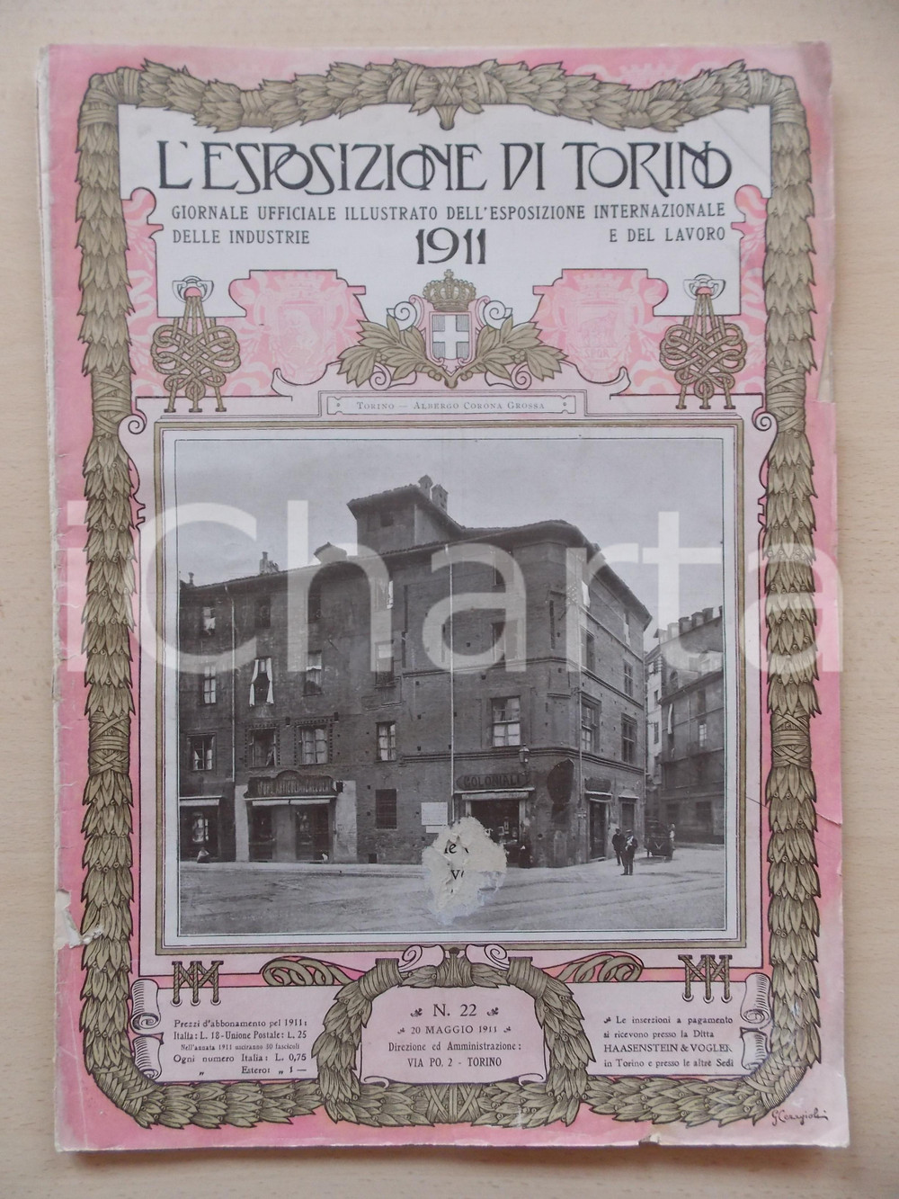 Giornale, rivista storica 1911 L ESPOSIZIONE DI TORINO Villaggio Alpino Rivista nÂ° 22 DANNEGGIATA 1