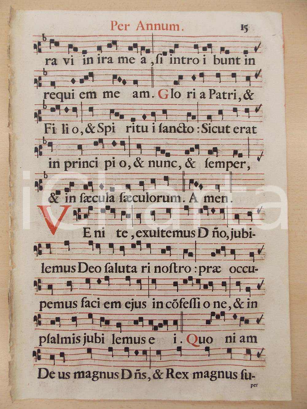Libro, pubblicazione d epoca 1700 ca ANTIFONARIO ROMANO Pagina canti in rosso e nero Salmo VENITE PER ANNUM 1
