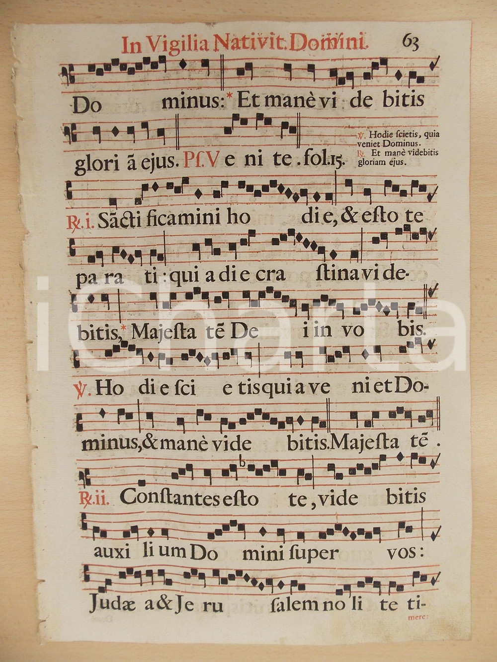 1700 ca ANTIFONARIO ROMANO Pagina canti in rosso nero NATALE Vigilia