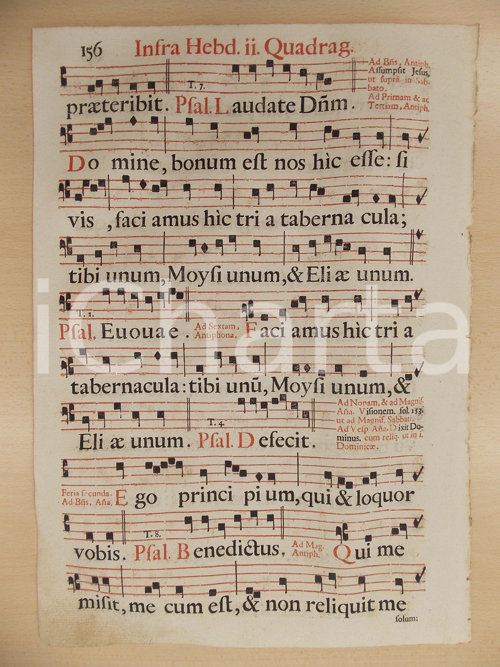Libro, pubblicazione d epoca 1700 ca ANTIFONARIO ROMANO Pagina canti in rosso nero QUARESIMA II settimana 1