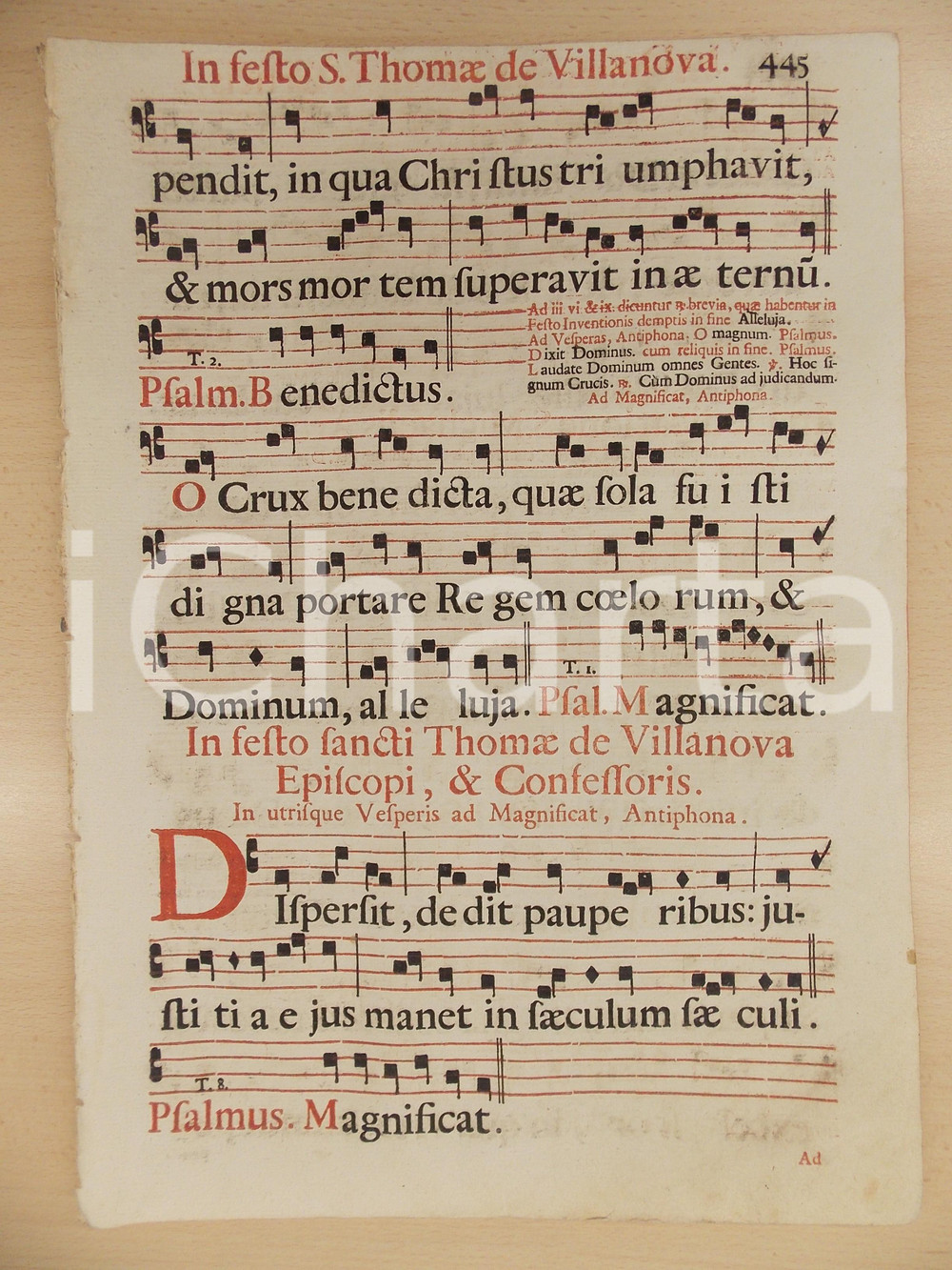 Libro, pubblicazione d epoca 1700 ca ANTIFONARIO ROMANO Pagina canti in rosso nero San TOMMASO di VILLANOVA 1