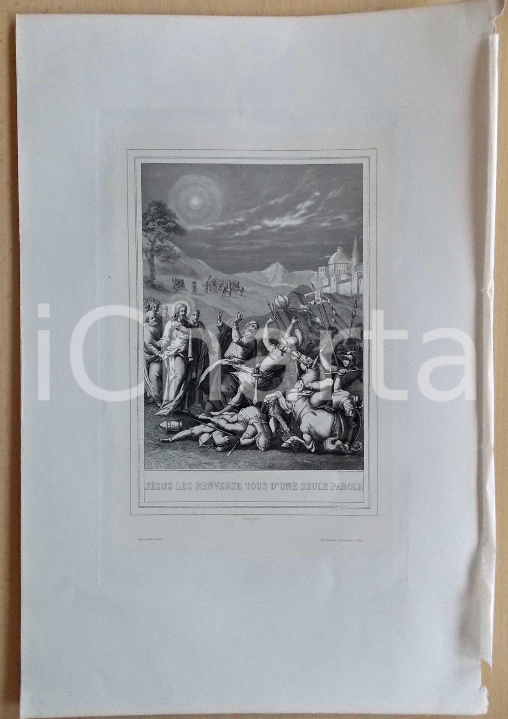 Stampa, bozzetto originale 1853 VIE DE N. S. JESUS CHRIST JÃ©sus les renverse d une parole Gravure 28x42 1