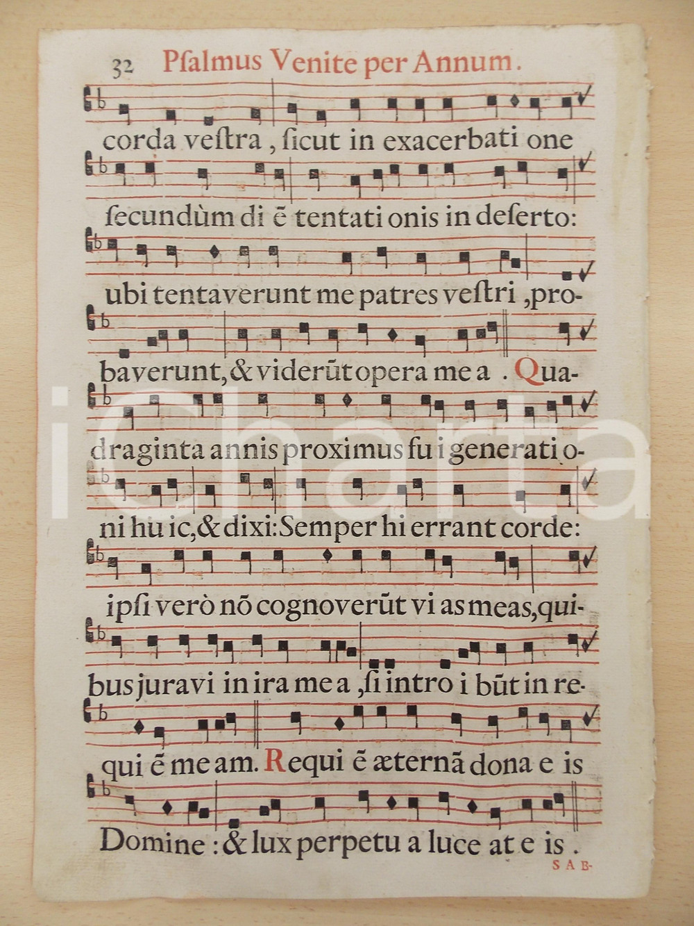 Libro, pubblicazione d epoca 1700 ca ANTIFONARIO ROMANO Pagina canti in rosso e nero PSALMUS VENITE PER ANNUM 1
