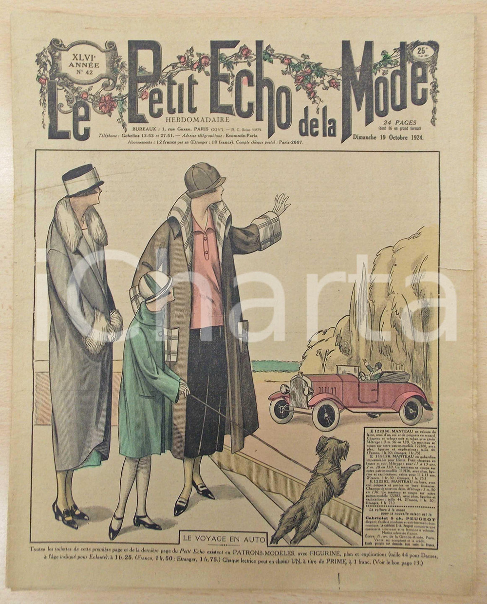Giornale, rivista storica 1924 PETIT ECHO DE LA MODE Toilette pour  voyage en auto Revue annÃ©e XLVI nÂ°42 1