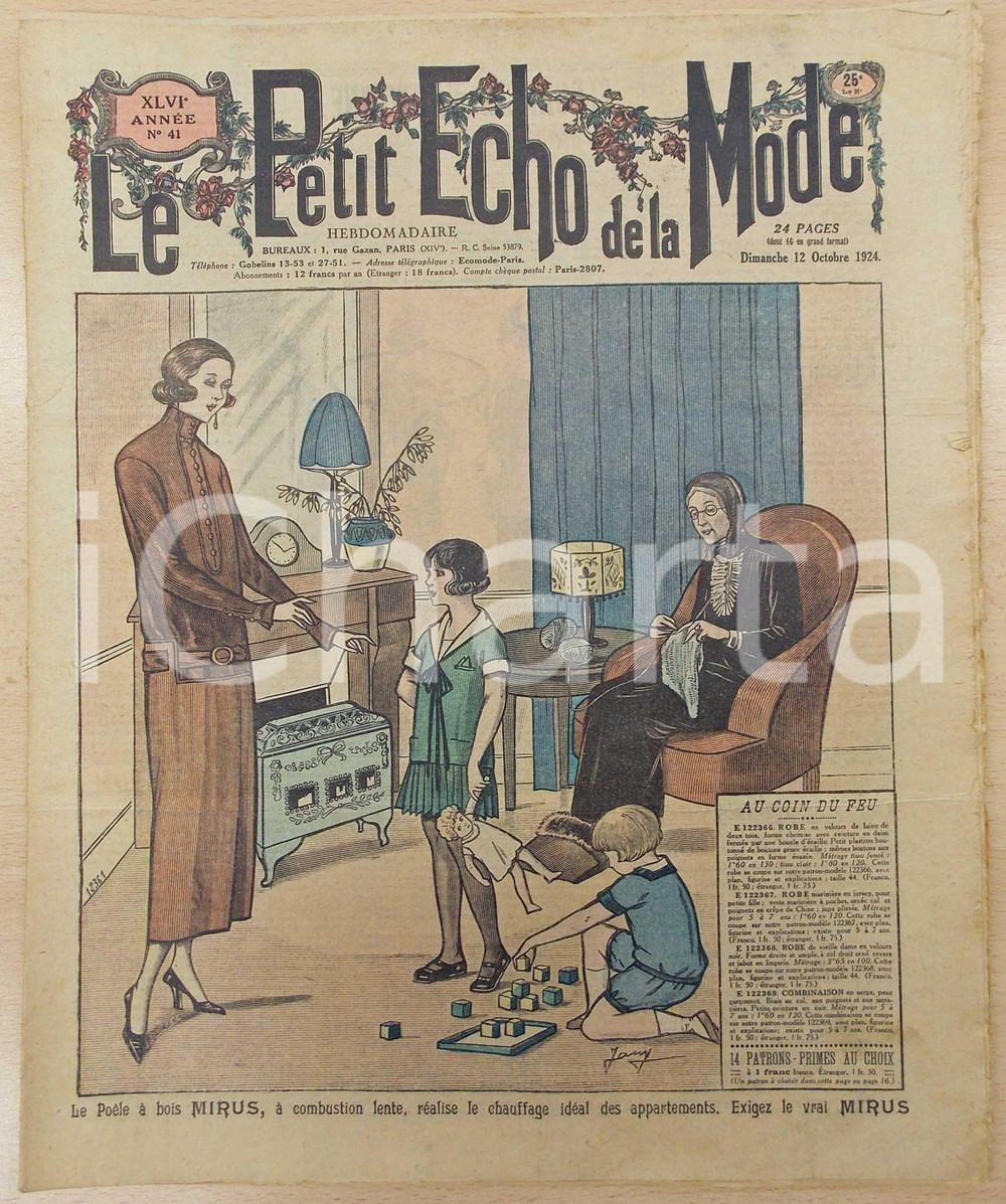 Giornale, rivista storica 1924 PETIT ECHO DE LA MODE Toilette au coin du feu Revue annÃ©e XLVI nÂ°41 1
