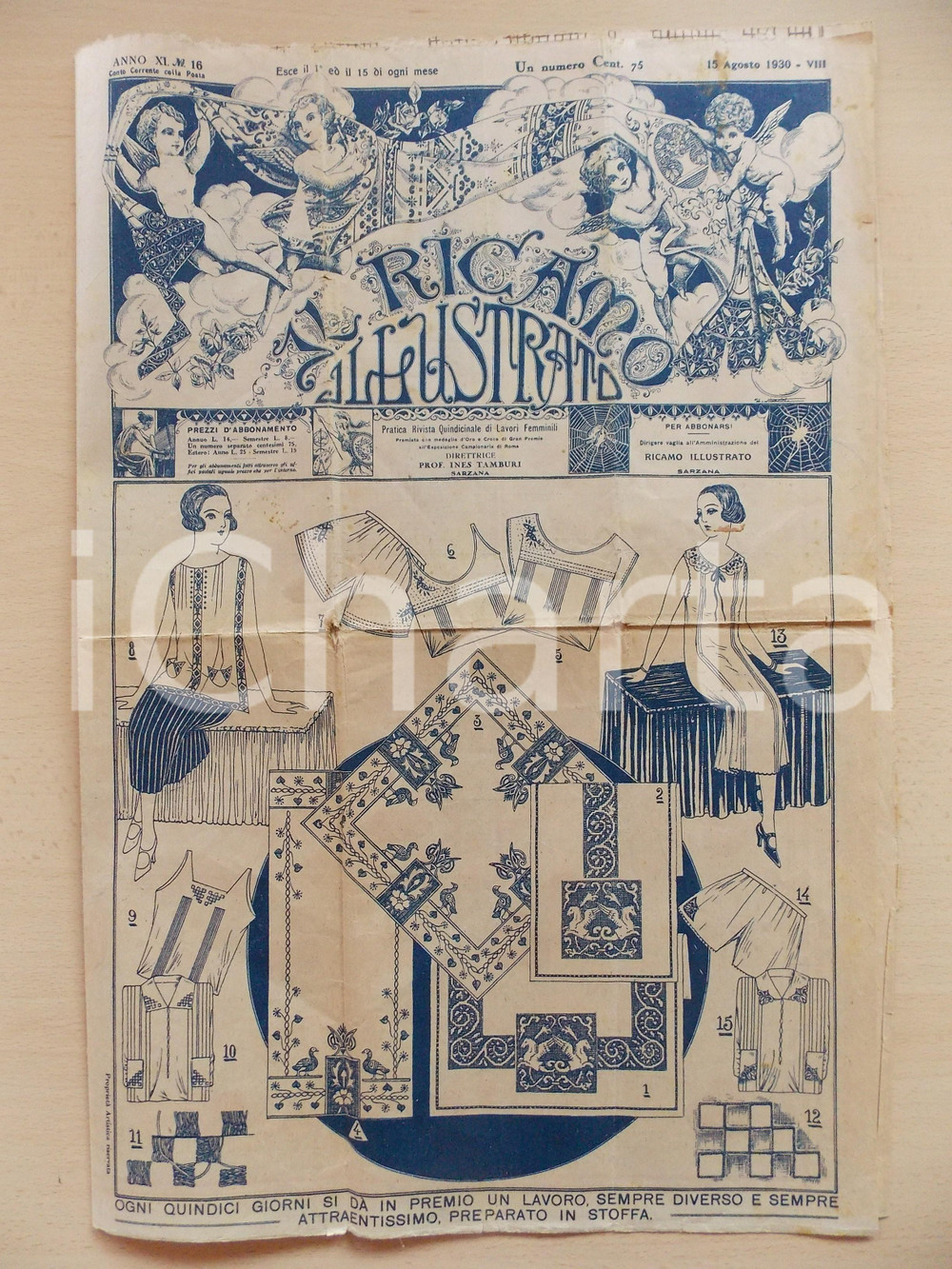 Giornale, rivista storica 1930 Rivista IL RICAMO ILLUSTRATO Modelli decorazioni tovaglie Anno XI nÂ° 16 1