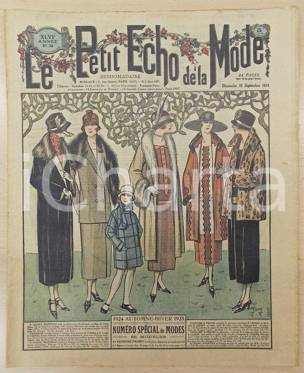 Giornale, rivista storica 1924 PETIT ECHO DE LA MODE Numéro spécial mode hiver 85 modèles Année XLVI n°39 1