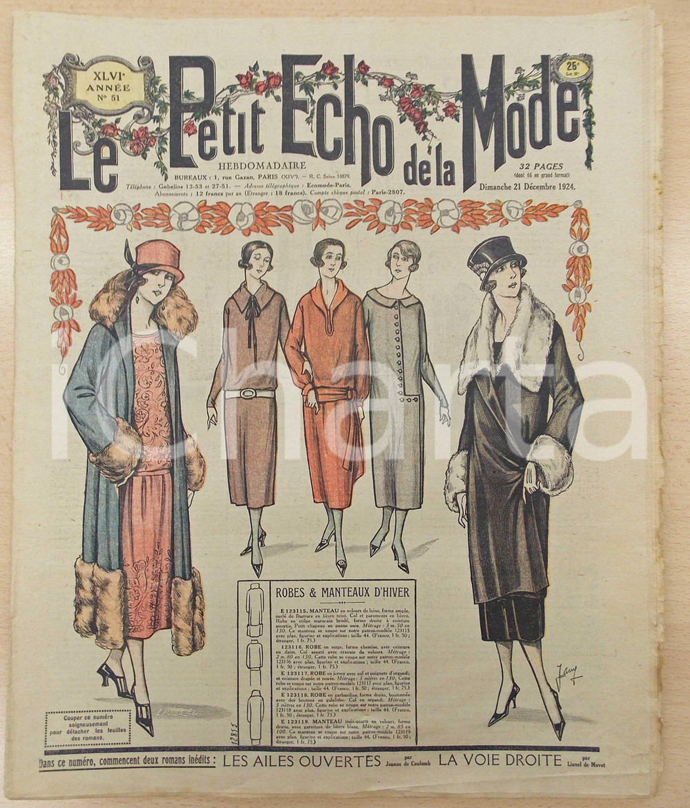 Giornale, rivista storica 1924 PETIT ECHO DE LA MODE Robes et manteaux d hiver Revue annÃ©e XLVI nÂ°51 1