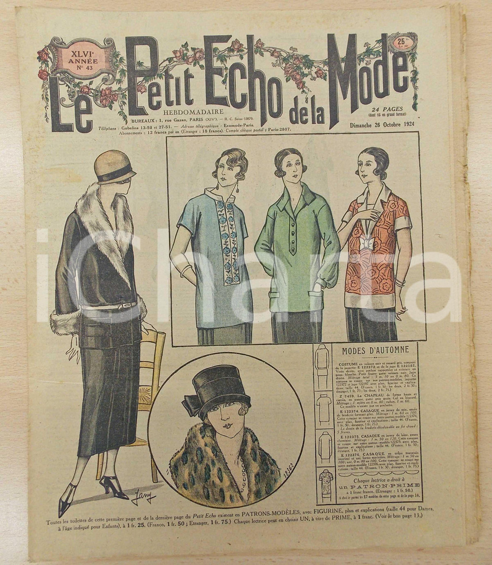 Giornale, rivista storica 1924 PETIT ECHO DE LA MODE Casaques d automne Revue VINTAGE annÃ©e XLVI nÂ°43 1