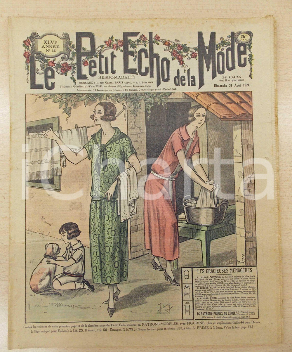 Giornale, rivista storica 1924 PETIT ECHO DE LA MODE Robes pour travaux ménagères Revue annÃ©e XLVI nÂ°35 1