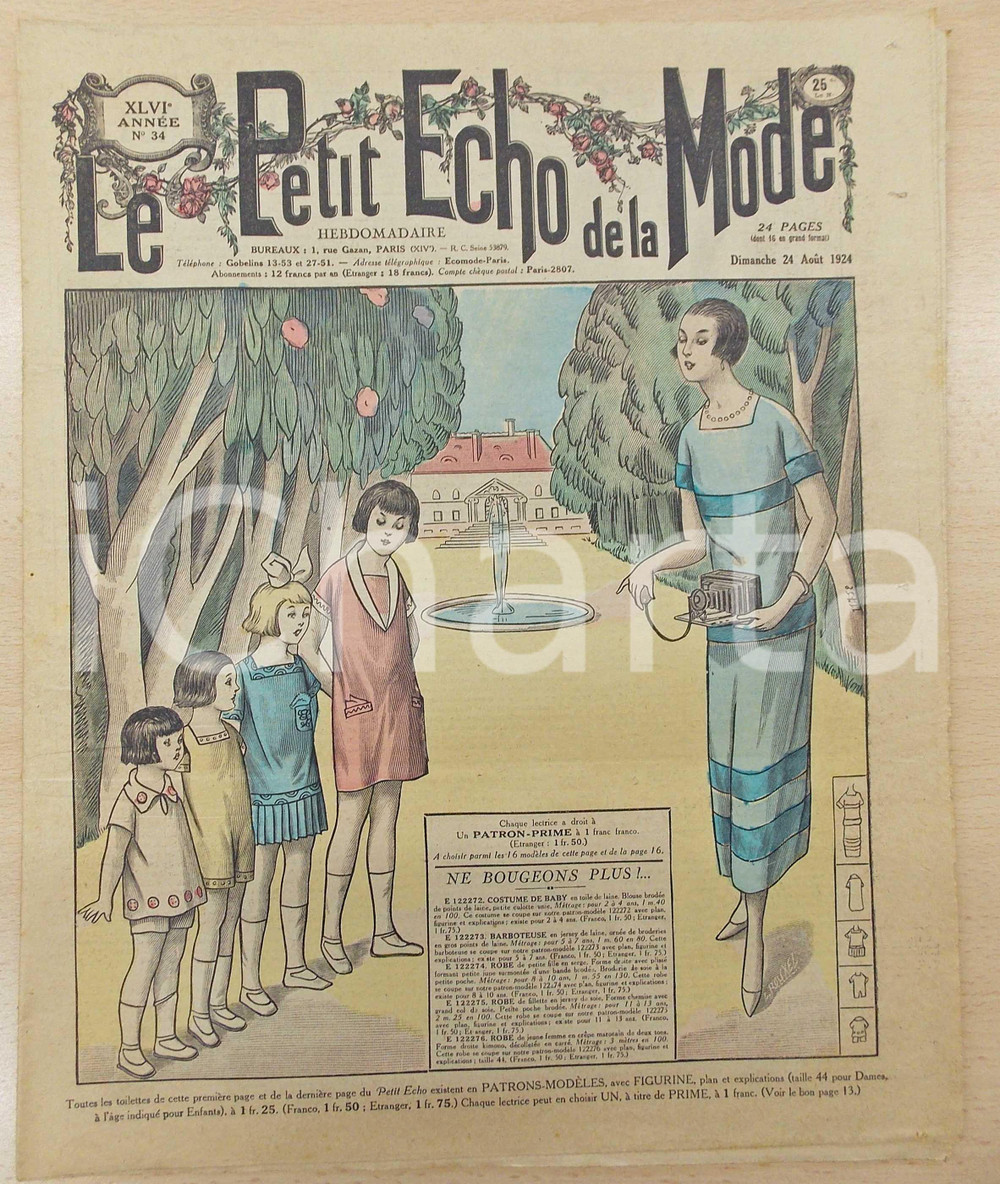 Giornale, rivista storica 1924 PETIT ECHO DE LA MODE Robes pour les enfants Revue annÃ©e XLVI nÂ°34 1