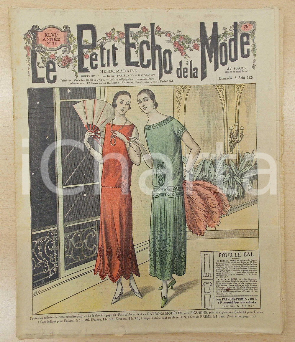 Giornale, rivista storica 1924 PETIT ECHO DE LA MODE Satin pour le bal Revue VINTAGE annÃ©e XLVI nÂ°31 1