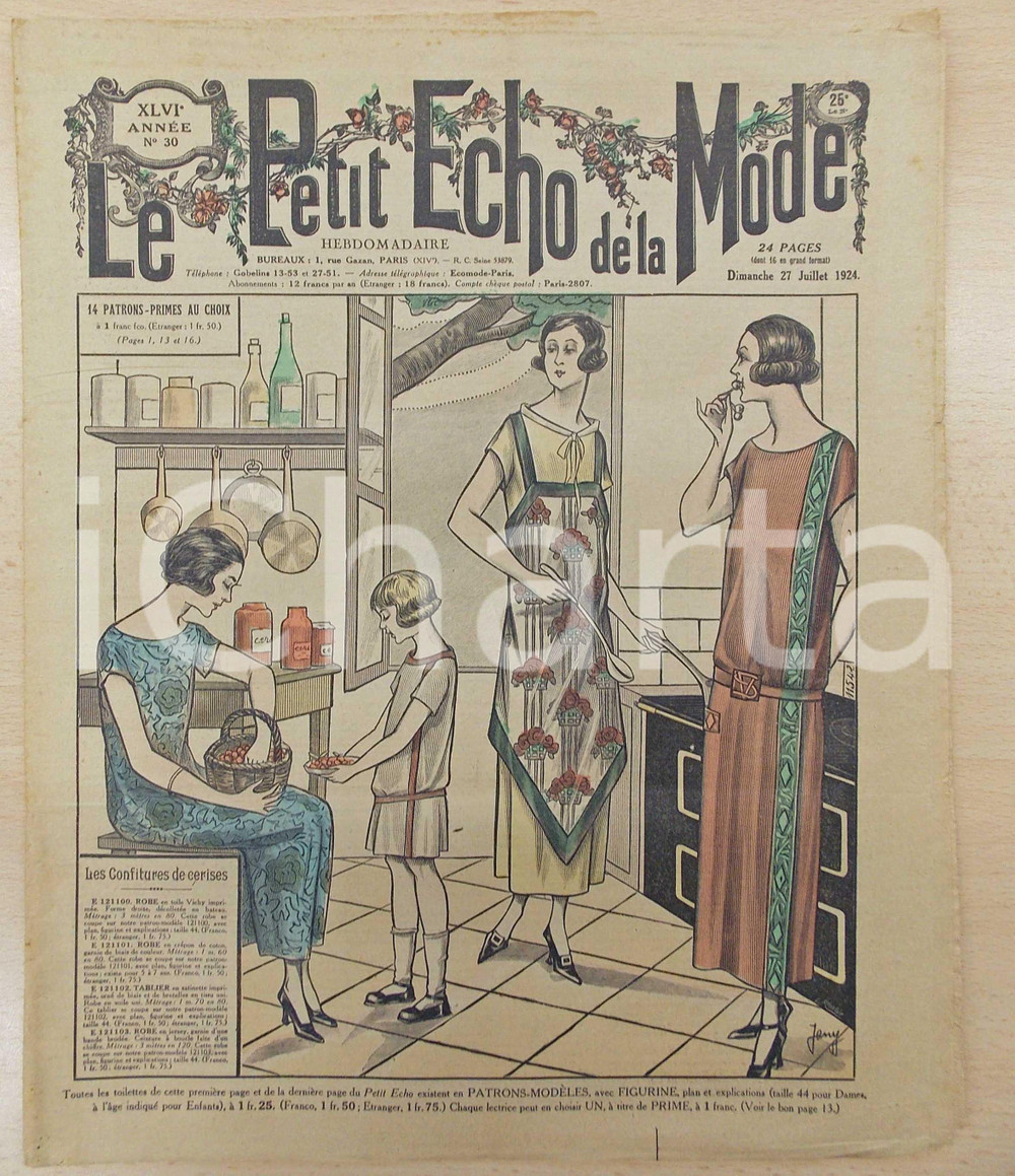 1924 PETIT ECHO DE LA MODE Confitures de cerises *Revue VINTAGE année XLVI n°30
