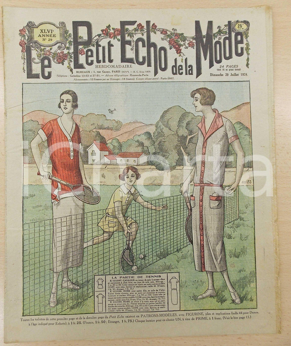 Giornale, rivista storica 1924 PETIT ECHO DE LA MODE Robes pour le tennis Revue VINTAGE annÃ©e XLVI nÂ°29 1