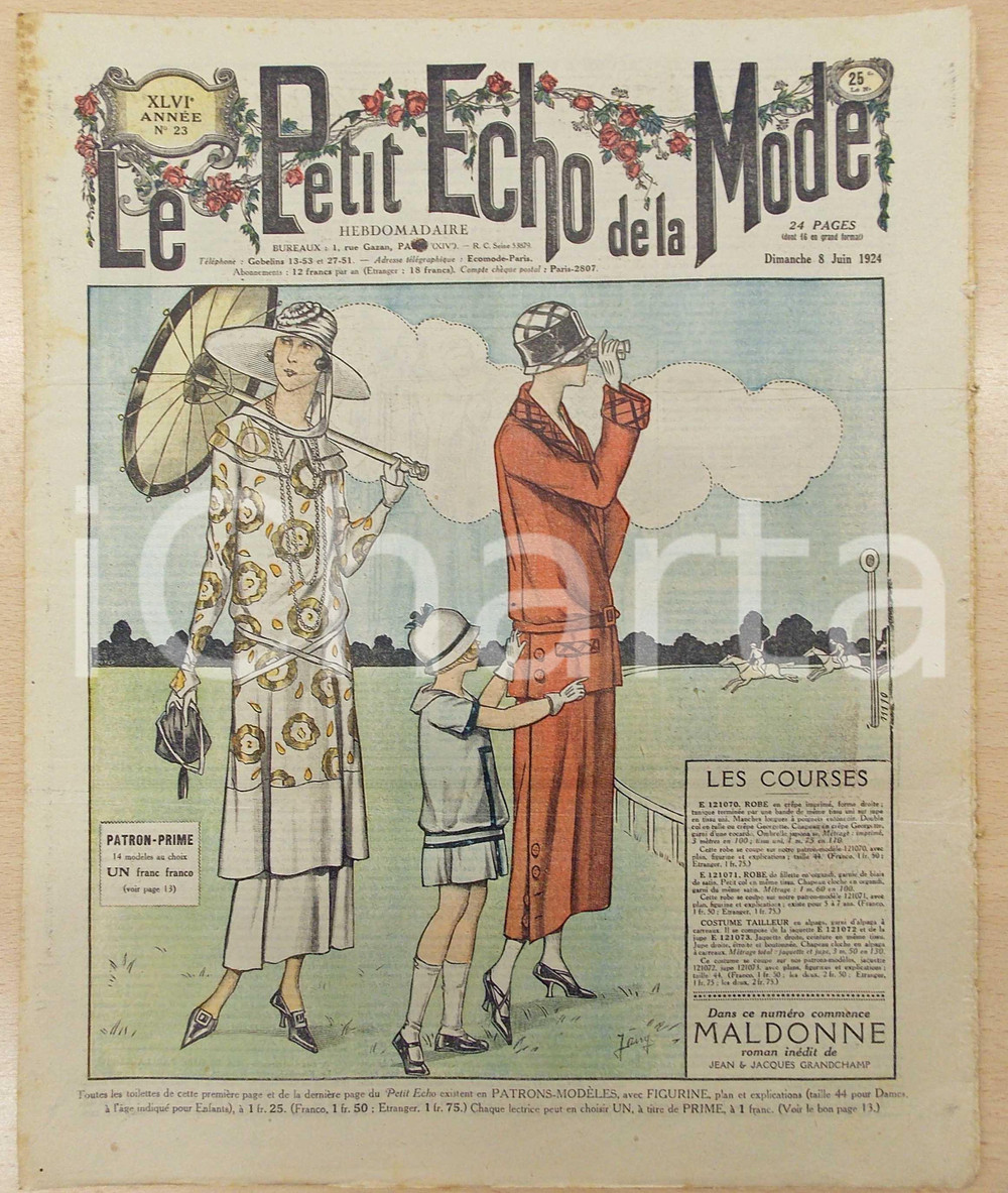 Giornale, rivista storica 1924 PETIT ECHO DE LA MODE Robes aux courses Revue annÃ©e XLVI nÂ°23 1