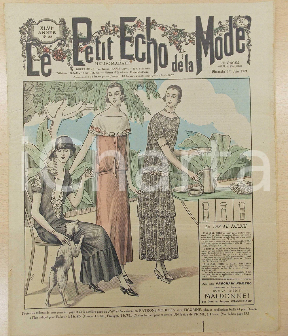 Giornale, rivista storica 1924 PETIT ECHO DE LA MODE Le the au jardin Revue VINTAGE annÃ©e XLVI nÂ°22 1