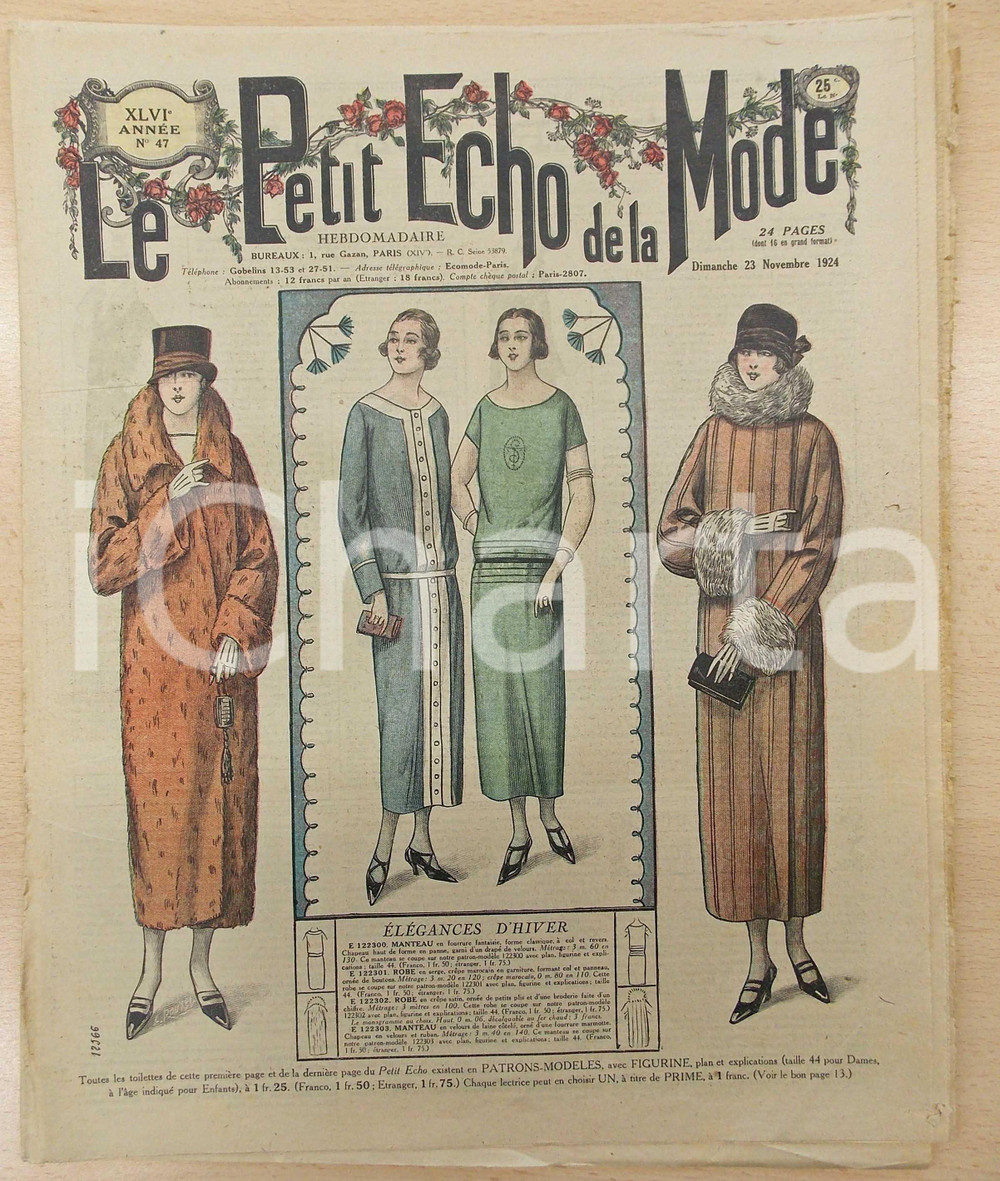 Giornale, rivista storica 1924 PETIT ECHO DE LA MODE ElÃ©gances d hiver Revue annÃ©e XLVI nÂ°47 1