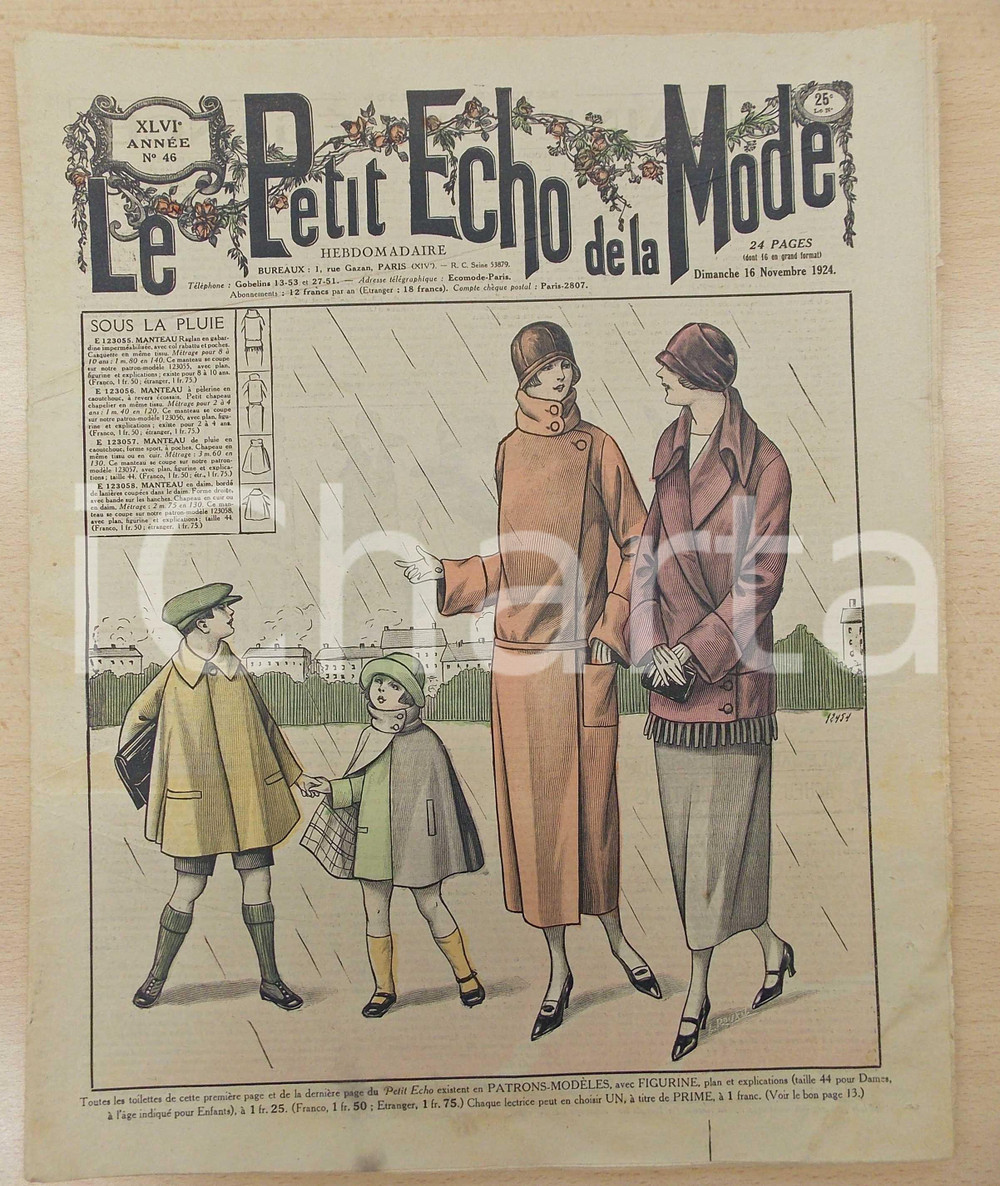 Giornale, rivista storica 1924 PETIT ECHO DE LA MODE ElÃ©gance sous la pluie Revue annÃ©e XLVI nÂ°46 1