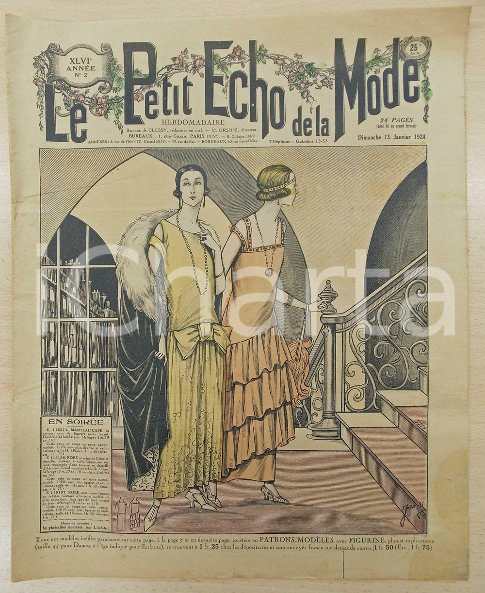 Giornale, rivista storica 1924 PETIT ECHO DE LA MODE Robes pour la soirÃ©e Revue VINTAGE annÃ©e XLVI nÂ°2 1