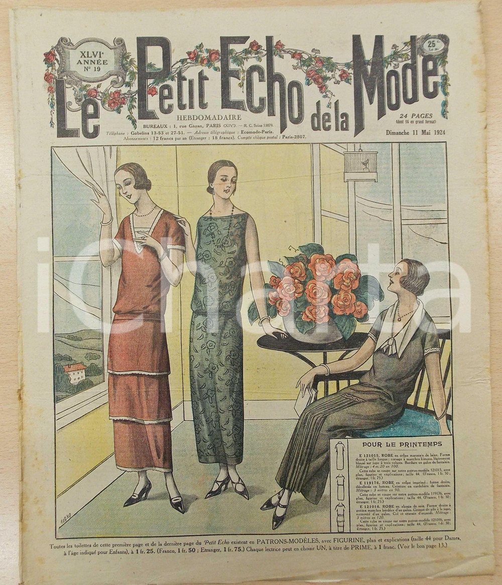 Giornale, rivista storica 1924 PETIT ECHO DE LA MODE Robes pour le printemps Revue annÃ©e XLVI nÂ°19 1