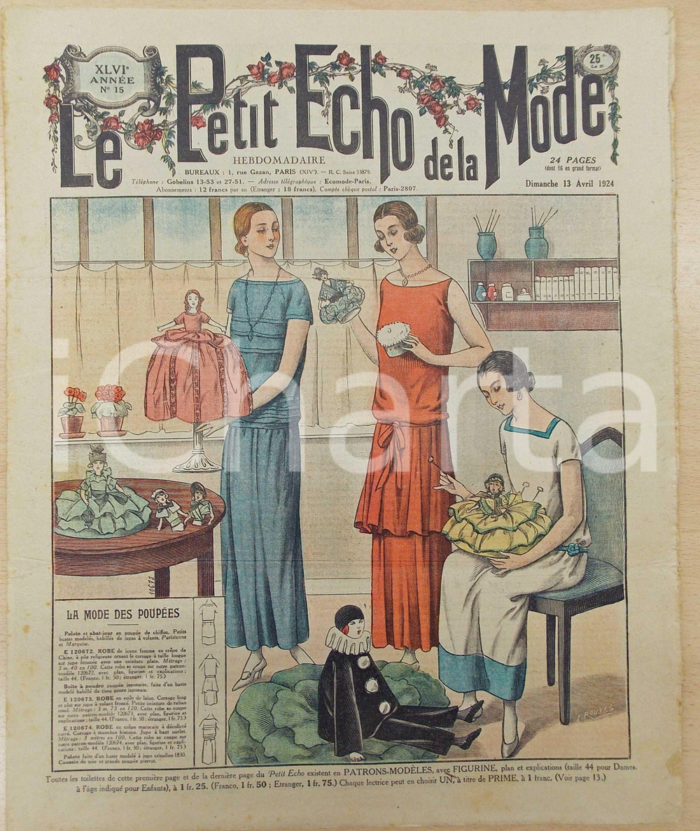 Giornale, rivista storica 1924 PETIT ECHO DE LA MODE Mode des poupÃ©es Revue annÃ©e XLVI nÂ°15 1