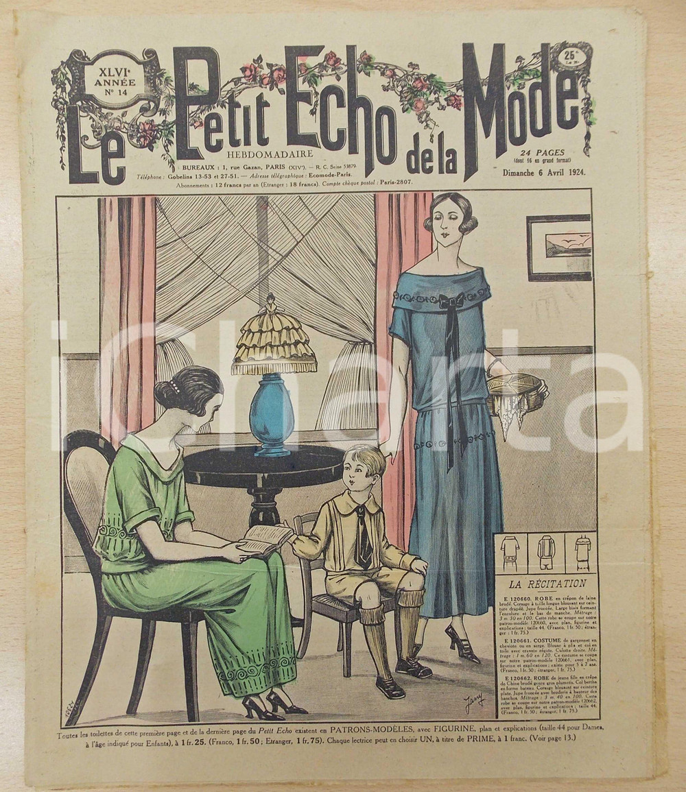 Giornale, rivista storica 1924 PETIT ECHO DE LA MODE La rÃ©citation Revue VINTAGE annÃ©e XLVI nÂ°14 1