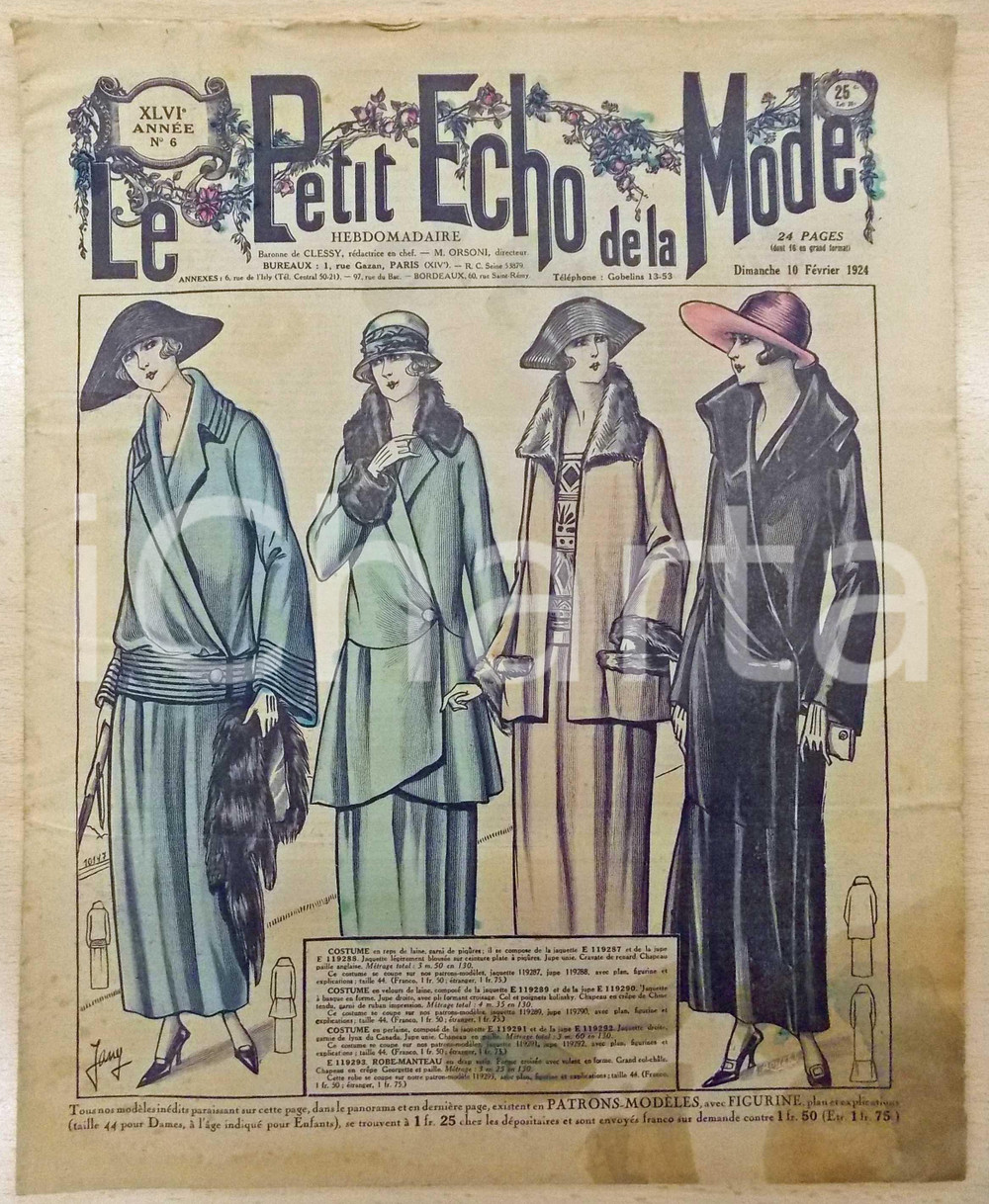 Giornale, rivista storica 1924 PETIT ECHO DE LA MODE Robes en laine Revue VINTAGE annÃ©e XLVI nÂ°6 1