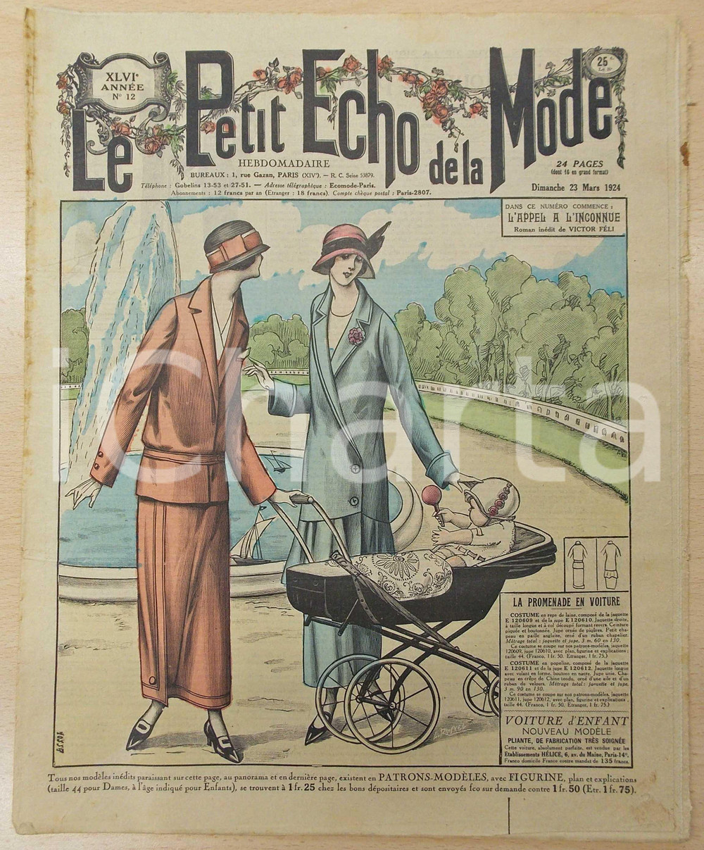 Giornale, rivista storica 1924 PETIT ECHO DE LA MODE Promenade au parc Revue VINTAGE annÃ©e XLVI nÂ°12 1