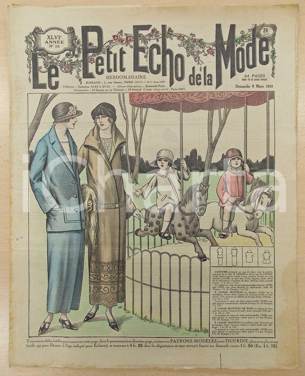 Giornale, rivista storica 1924 PETIT ECHO DE LA MODE Manteaux printaniers Revue annÃ©e XLVI nÂ°10 1