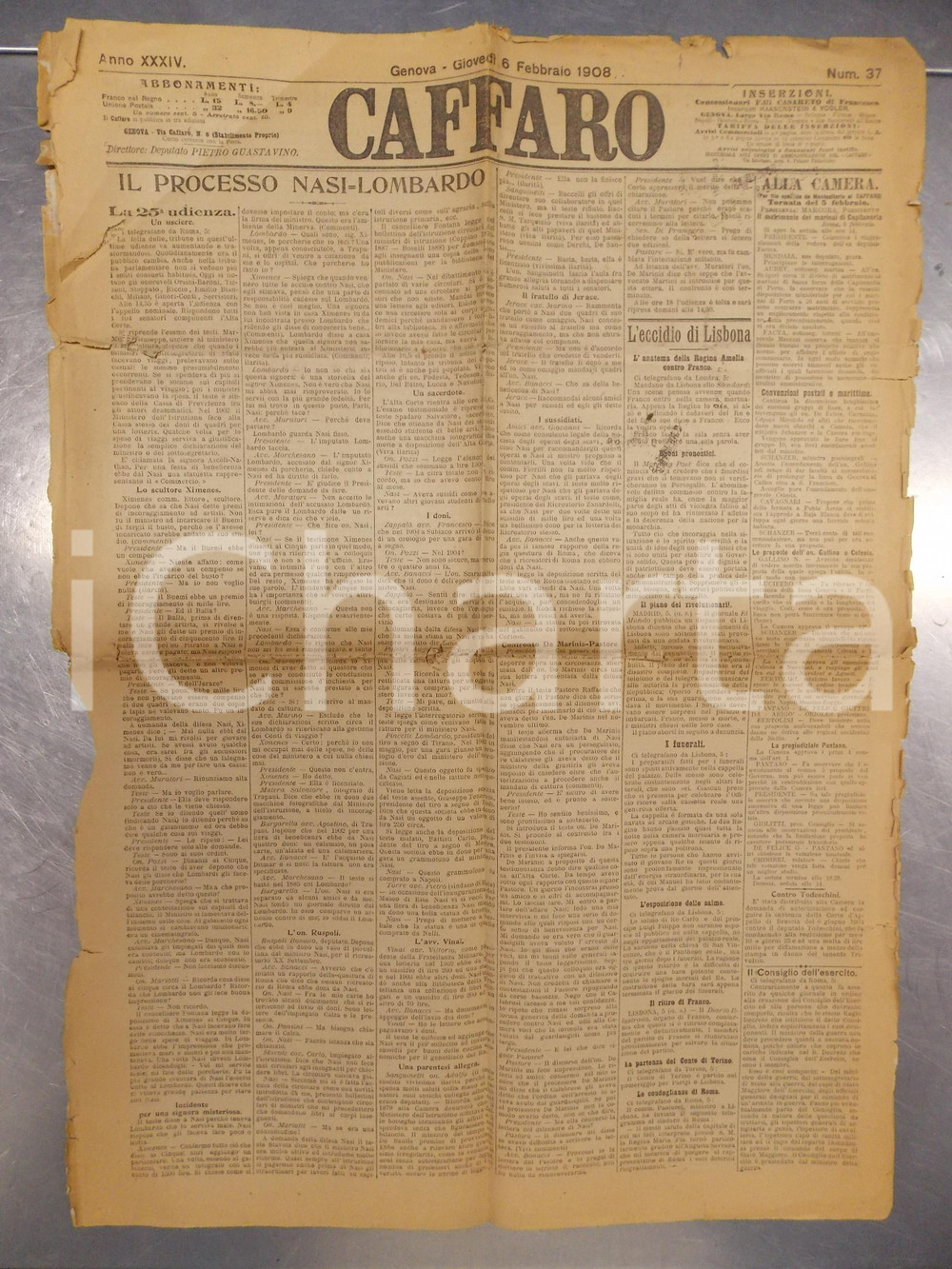 1908 GENOVA IL CAFFARO Il processo NASI - LOMBARDO *Anno XXXIV n° 37 DANNEGGIATO