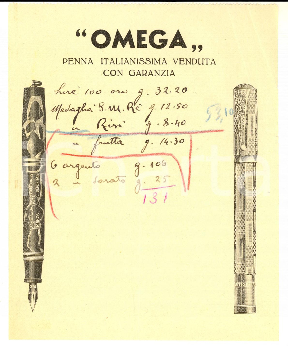 Materiale pubblicitario d’epoca 1930 ca MILANO Ditta OMEGA Penna italianissima con garanzia Promemoria 1