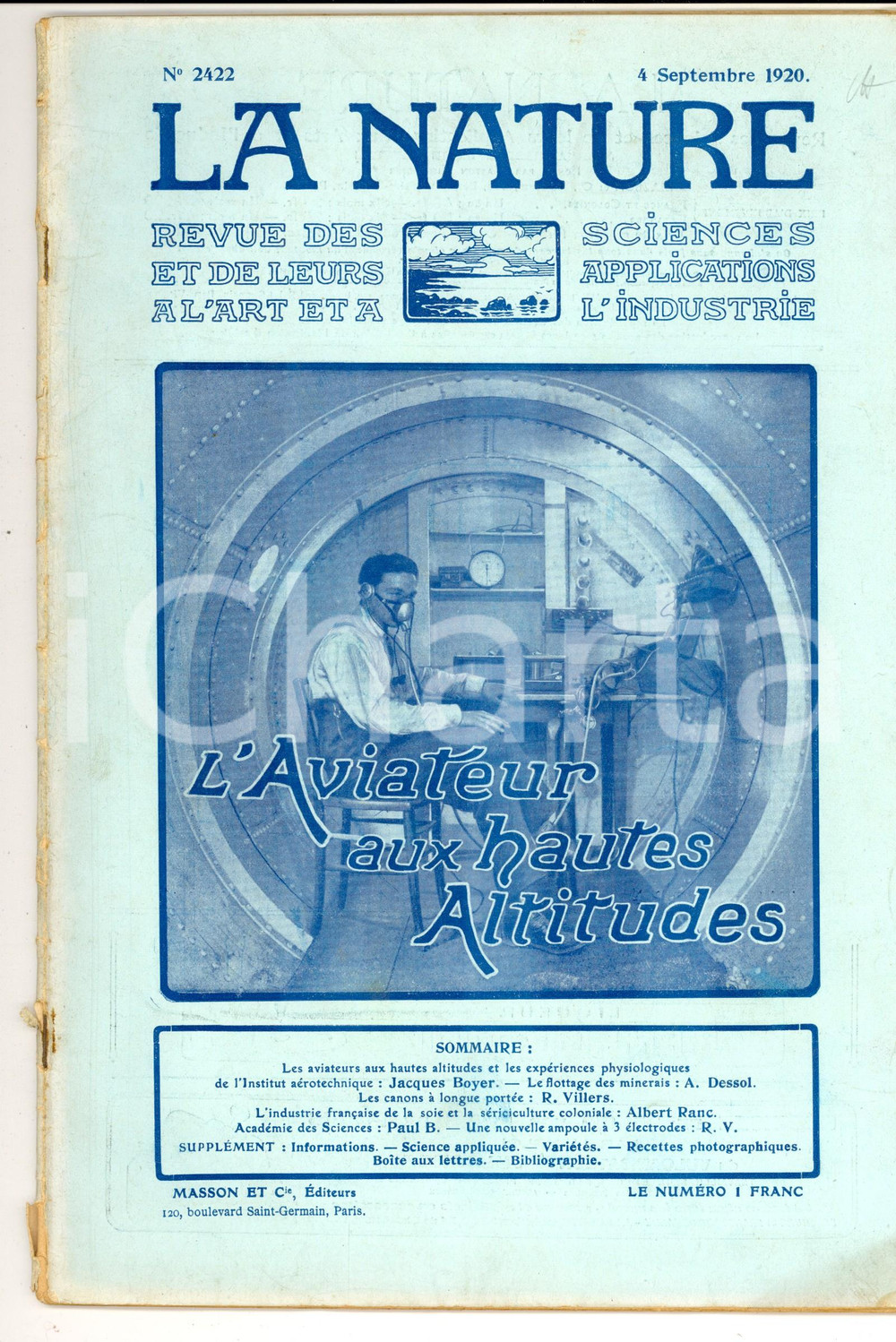 Giornale, rivista storica 1920 LA NATURE L aviateur aux hautes altitudes Revue ILLUSTREE SCIENCE nÂ° 2422 1
