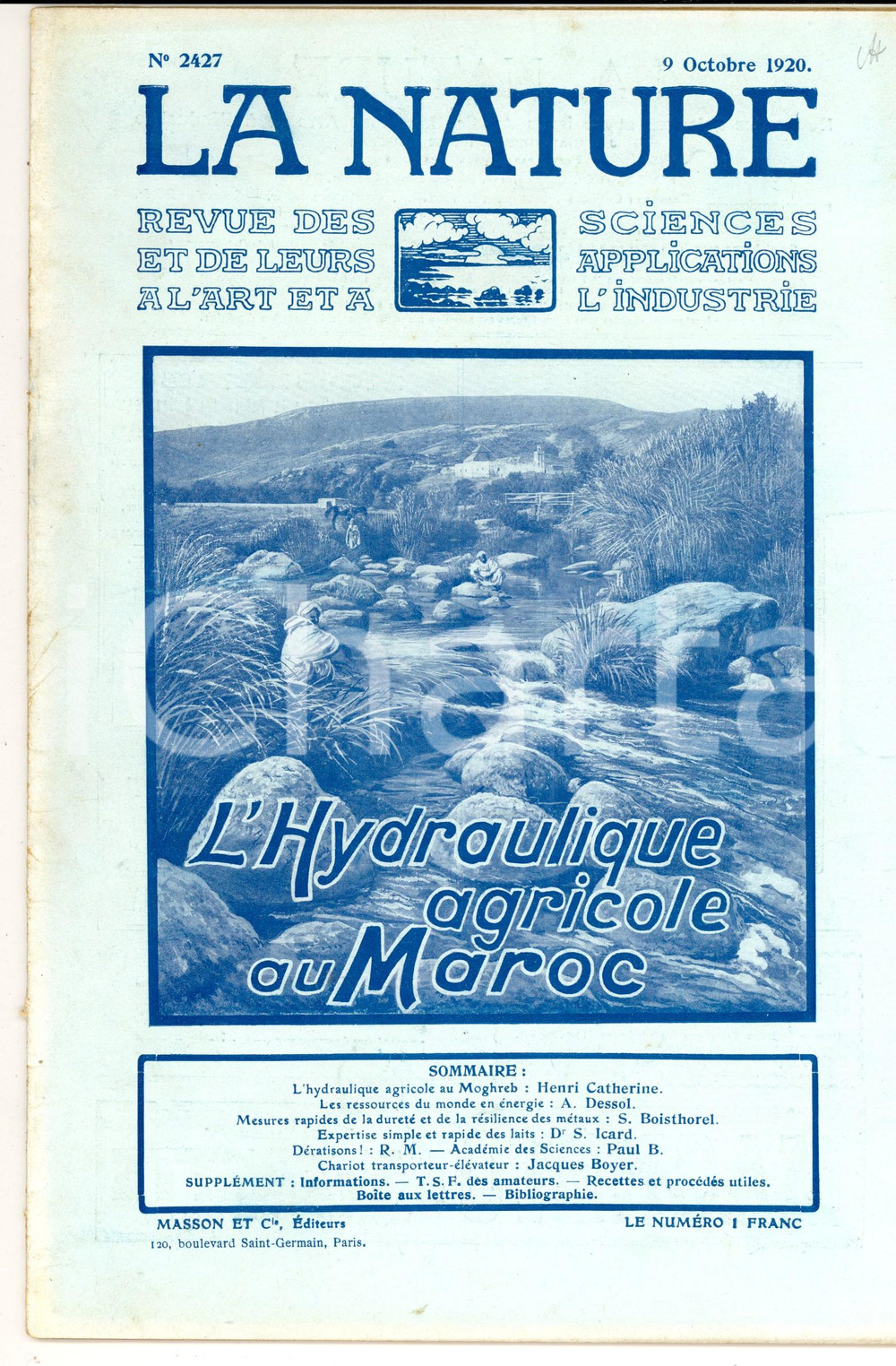 Giornale, rivista storica 1920 LA NATURE L hydraulique agricole au Maroc Revue ILLUSTREE nÂ° 2427 1