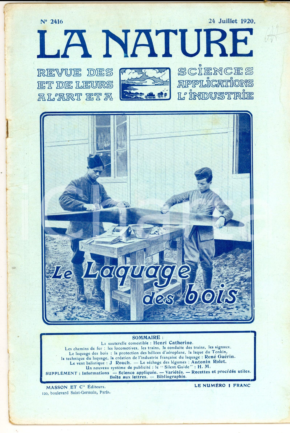 1920 LA NATURE Le laquage des bois *Revue ILLUSTREE SCIENCE nÂ° 2416 DATA: 24 luglio 1920TITOLO: LA NATURE - LA LACCATURA DEL LEGNON&deg; 2416DESCRIZIONE: Rivista scientifica d'epoca, con numerose illustrazioni b/n e inserzioni pubblicitarie nel testo.PAGINE: 30FORMATO: cm 22 x 30CONDIZIONI: buone (lievi piegature d'epoca)Rivista d'epoca, originale, autentica.    originale e autentica 1