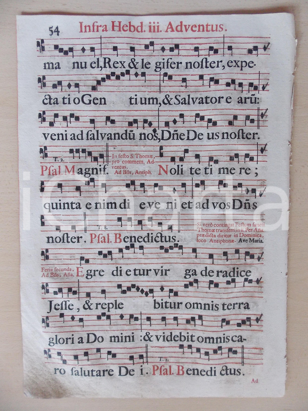 Libro, pubblicazione d epoca 1700 ca ANTIFONARIO ROMANO Pagina canti in rosso e nero AVVENTO III settimana 1