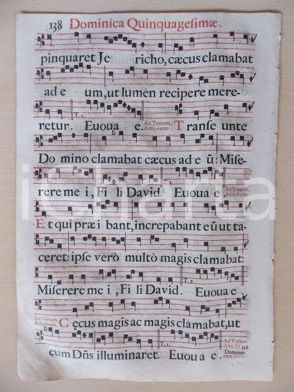 Libro, pubblicazione d epoca 1700 ca ANTIFONARIO ROMANO Pagina canti in rosso e nero Domenica QUINQUAGESIMA 1