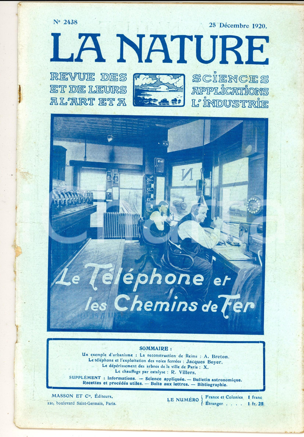 Giornale, rivista storica 1920 LA NATURE TÃ©lÃ©phone et chemins de fer Revue ILLUSTREE SCIENCE nÂ° 2438 1