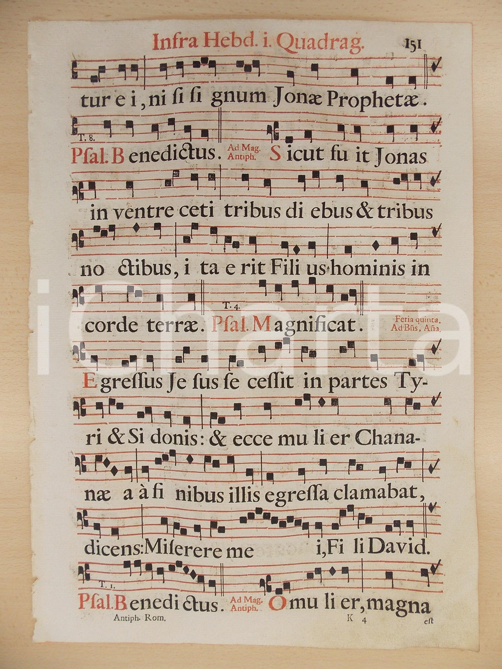 Libro, pubblicazione d epoca 1700 ca ANTIFONARIO ROMANO Pagina canti in rosso e nero QUARESIMA I settimana 1
