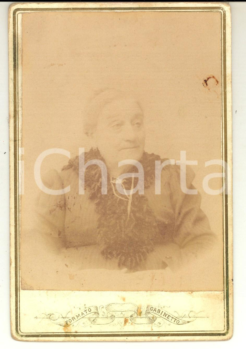 Fotografia d epoca originale 1890 ca Ritratto di anziana donna con collo in pelliccia Foto VINTAGE gabinetto 1