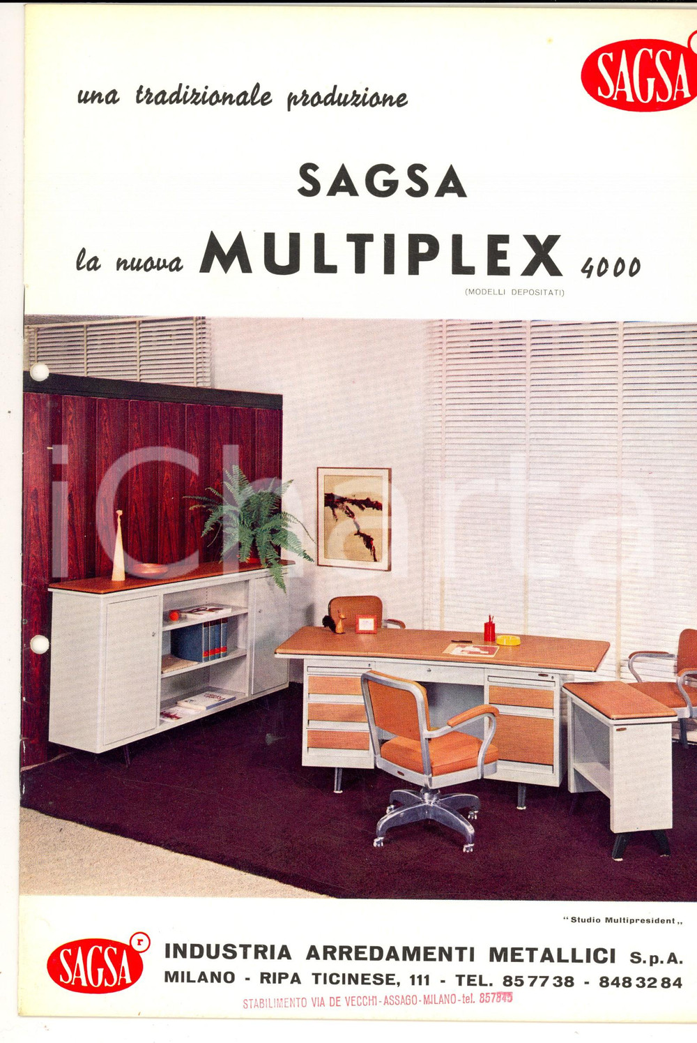 Materiale pubblicitario d’epoca 1966 MILANO Ditta SAGSA Arredamenti metallici MULTIPLEX 4000 Catalogo ILLUSTRATO 1