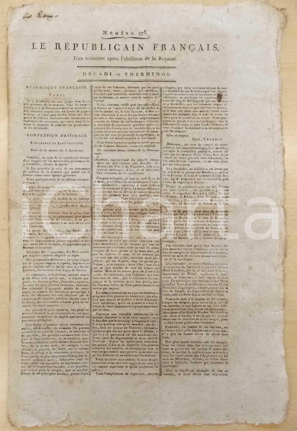 Giornale, rivista storica 1795 LE REPUBLICAIN FRANCAIS Gazette REVOLUTION NÂ° 975 Difesa di Arles 1