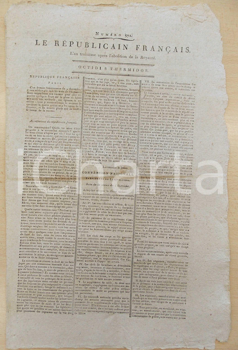 Giornale, rivista storica 1795 LE REPUBLICAIN FRANCAIS Gazette REVOLUTION NÂ° 971 Petizione di VALENCIENNES 1