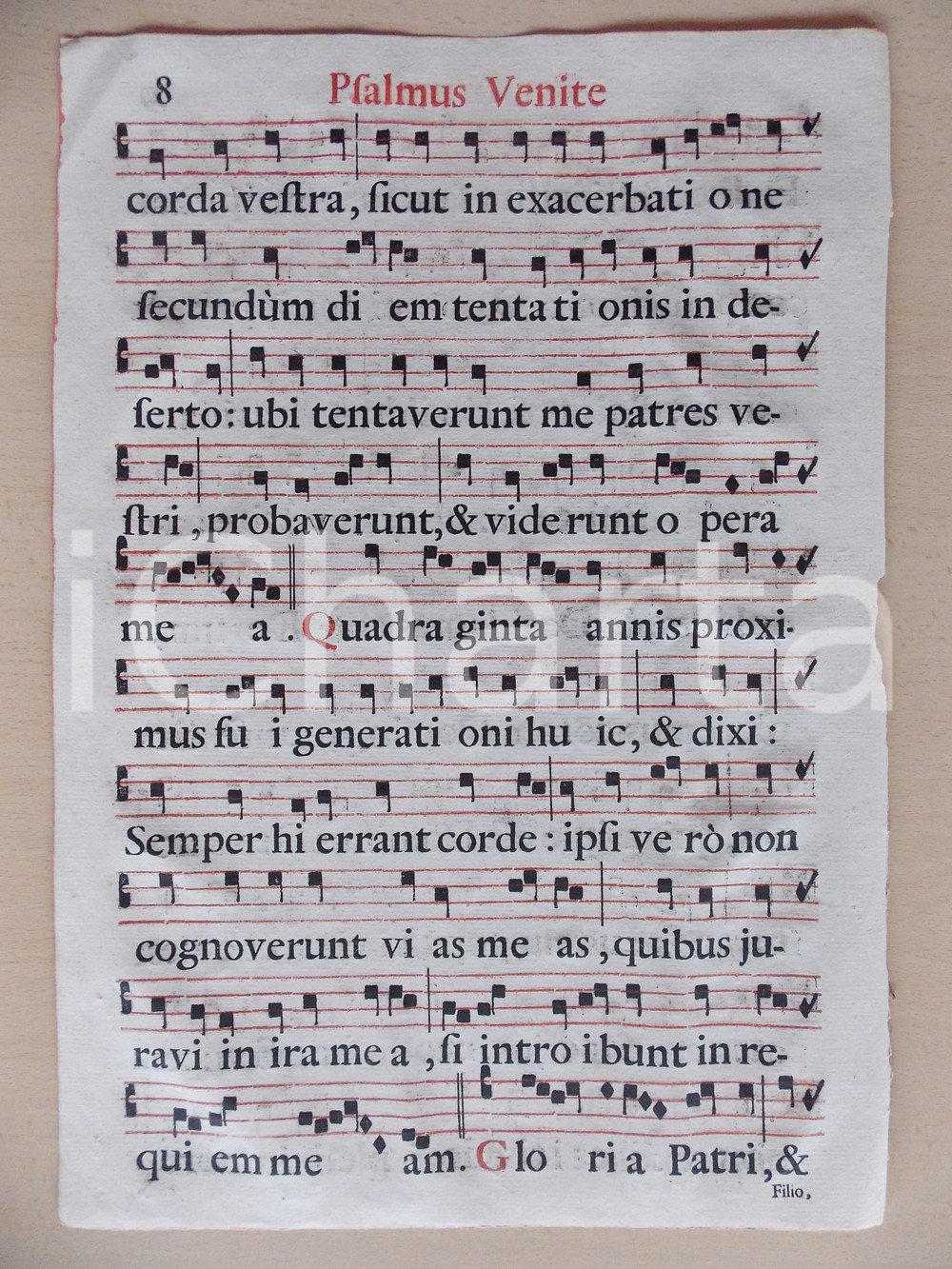 Libro, pubblicazione d epoca 1700 ca ANTIFONARIO ROMANO Pagina canti in rosso e nero VENITE PER ANNUM 1