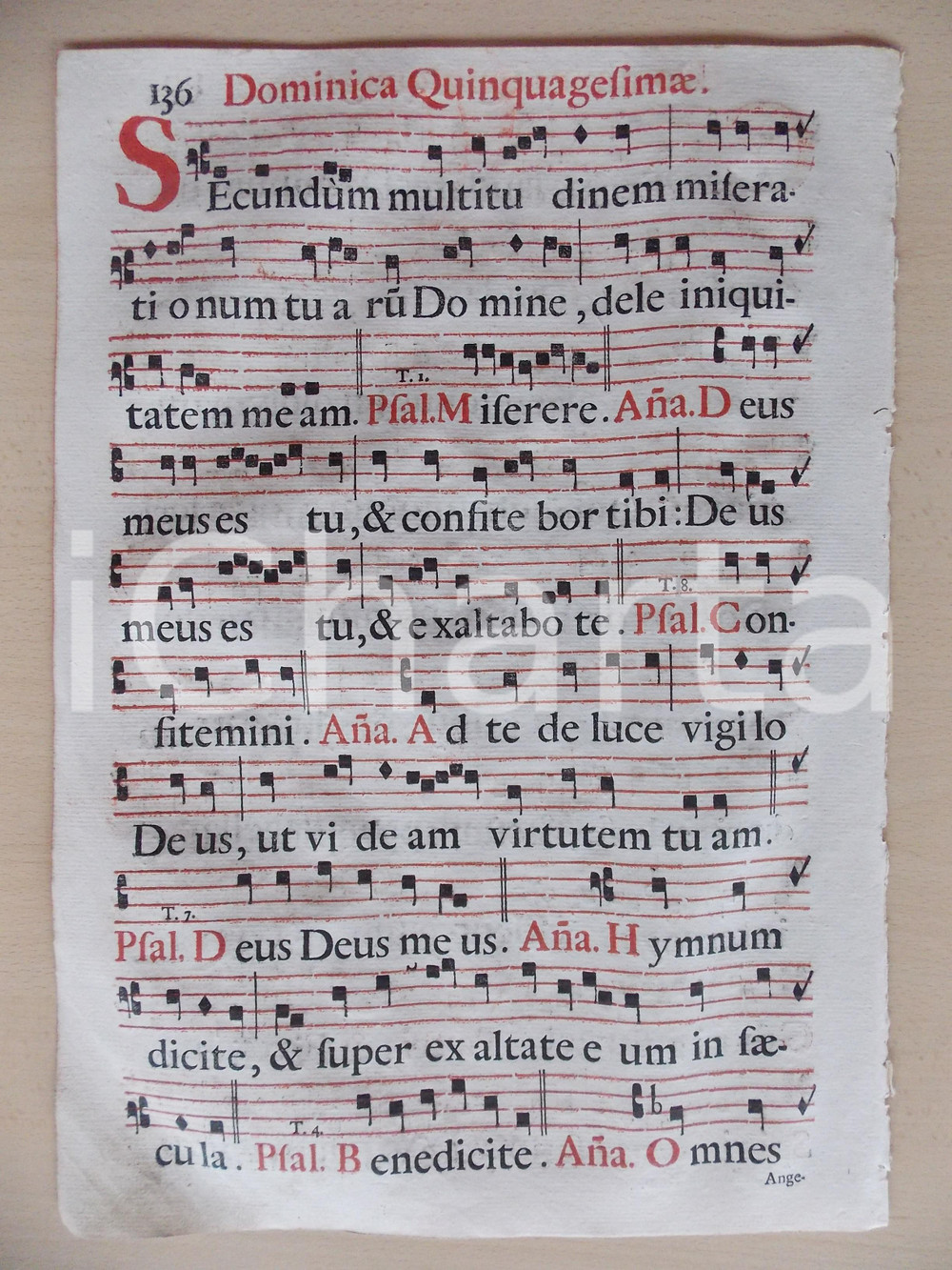 Libro, pubblicazione d epoca 1700 ca ANTIFONARIO ROMANO Pagina canti rosso e nero Domenica di QUINQUAGESIMA 1