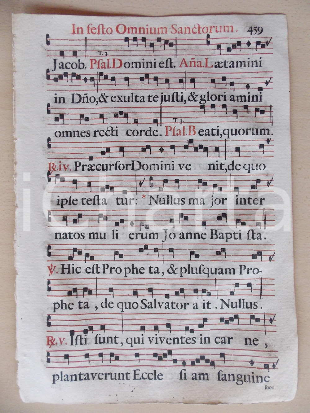 Libro, pubblicazione d epoca 1700 ca ANTIFONARIO ROMANO Pagina canti in rosso e nero Canti festa OGNISSANTI 1