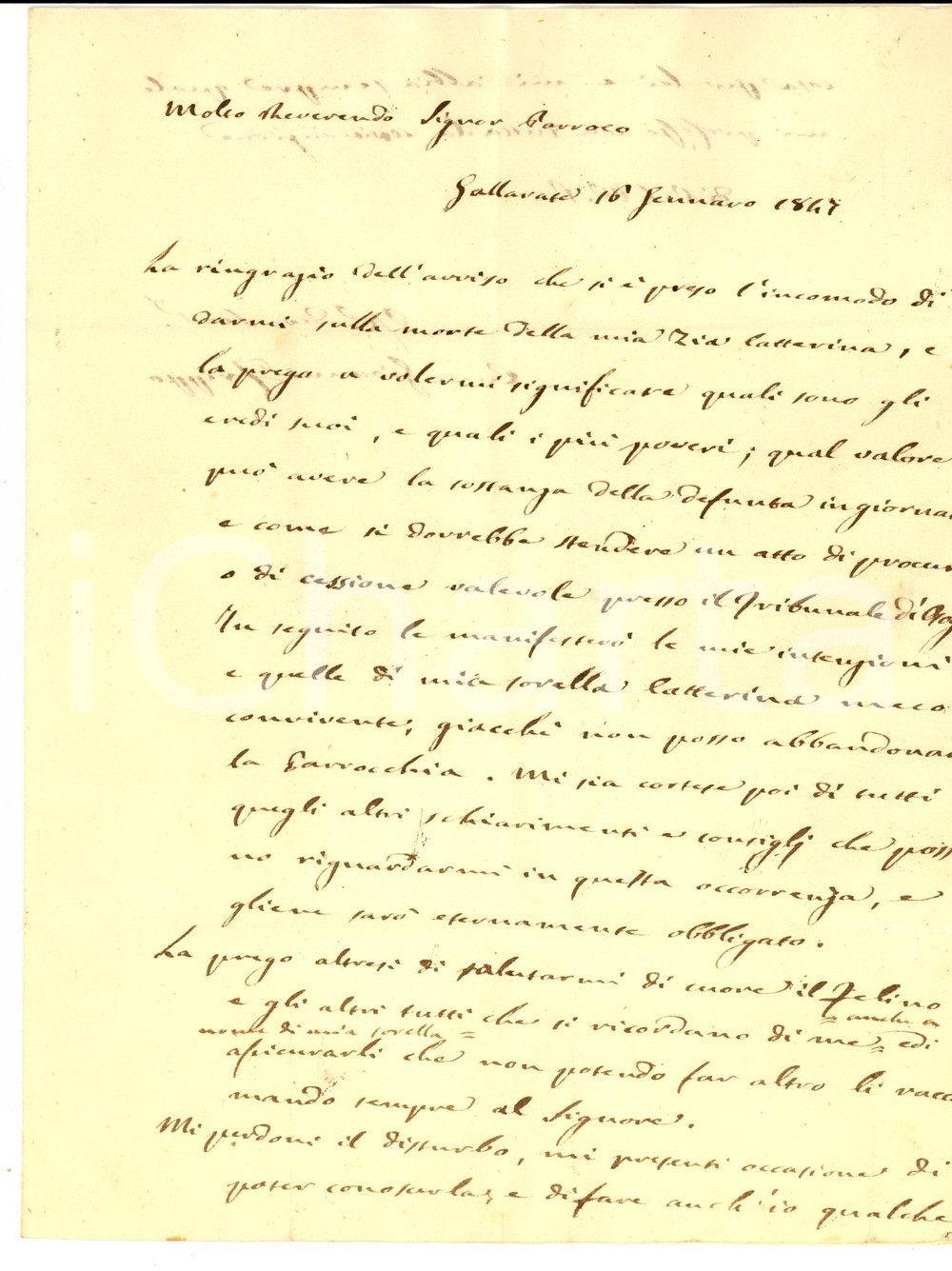 Documento originale, autentico 1847 GALLARATE Don Giovanni FRIPPO non abbandona la parrocchia per la zia morta 1