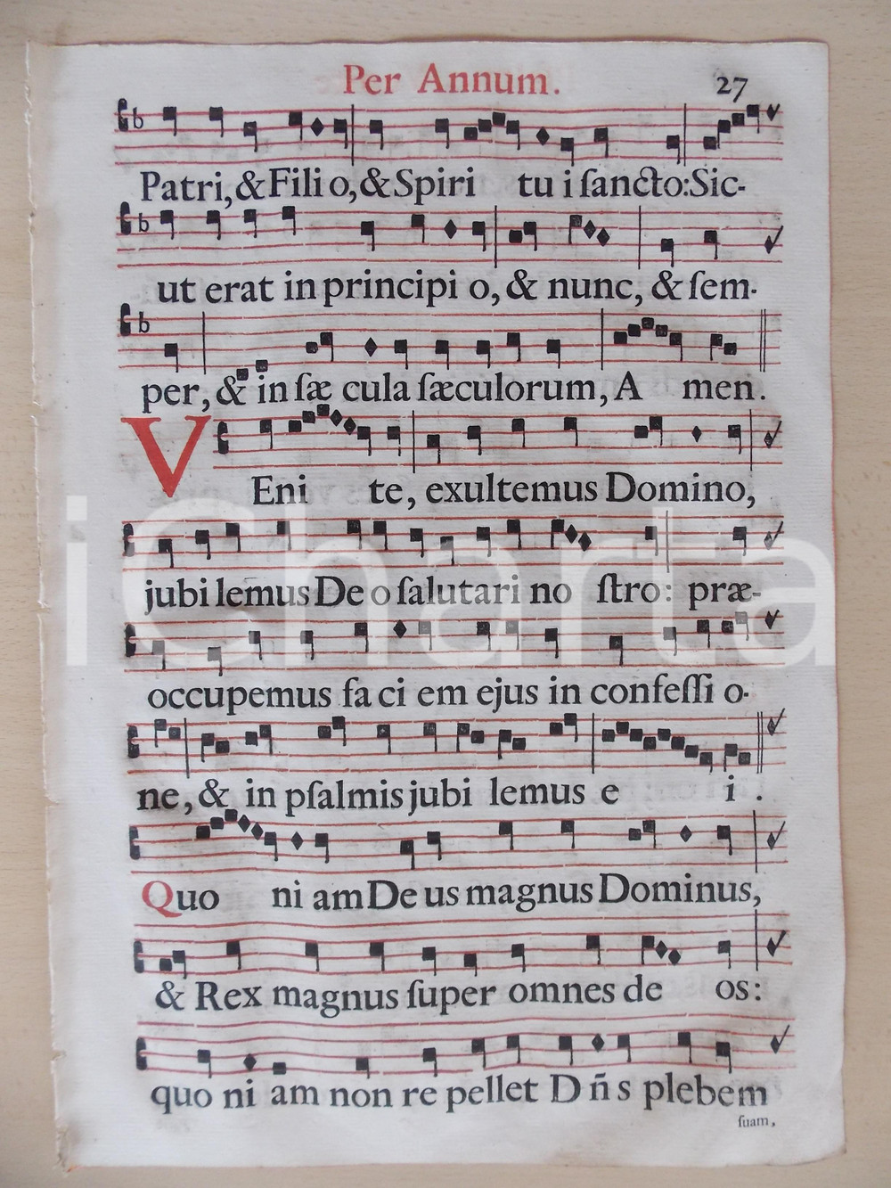 Libro, pubblicazione d epoca 1700 ca ANTIFONARIO ROMANO Pagina canti rosso e nero Salmo VENITE PER ANNUM 1